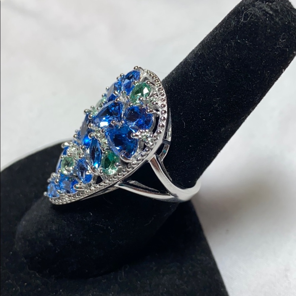 Lab Created Blue Spinel & Green Spinel Ring - Picture 9 of 12